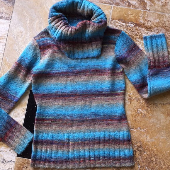Kenzie striped turquoise oversized turtleneck/cowl - Picture 2 of 6